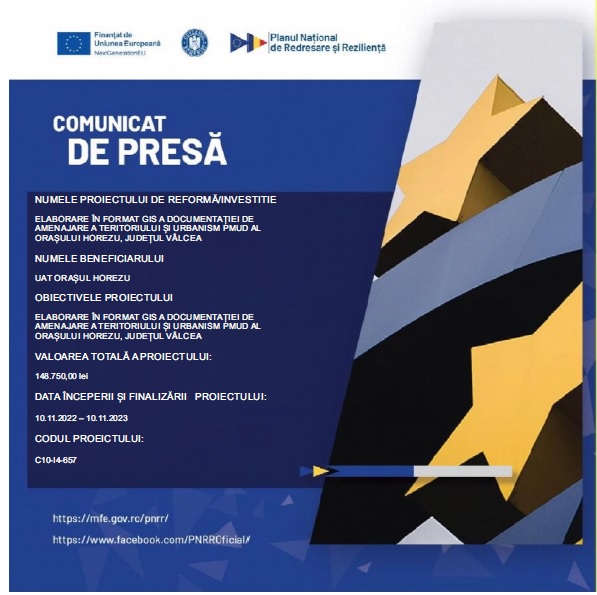 Elaborare în format GIS a documentației de amenajare a teritoriului și urbanism PMUD al orașului Horezu, județul Vâlcea